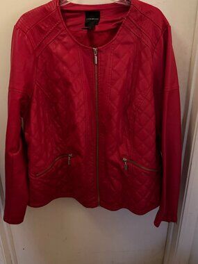 Lane Bryant Red Quilted Faux Leather Jacket W 22-24